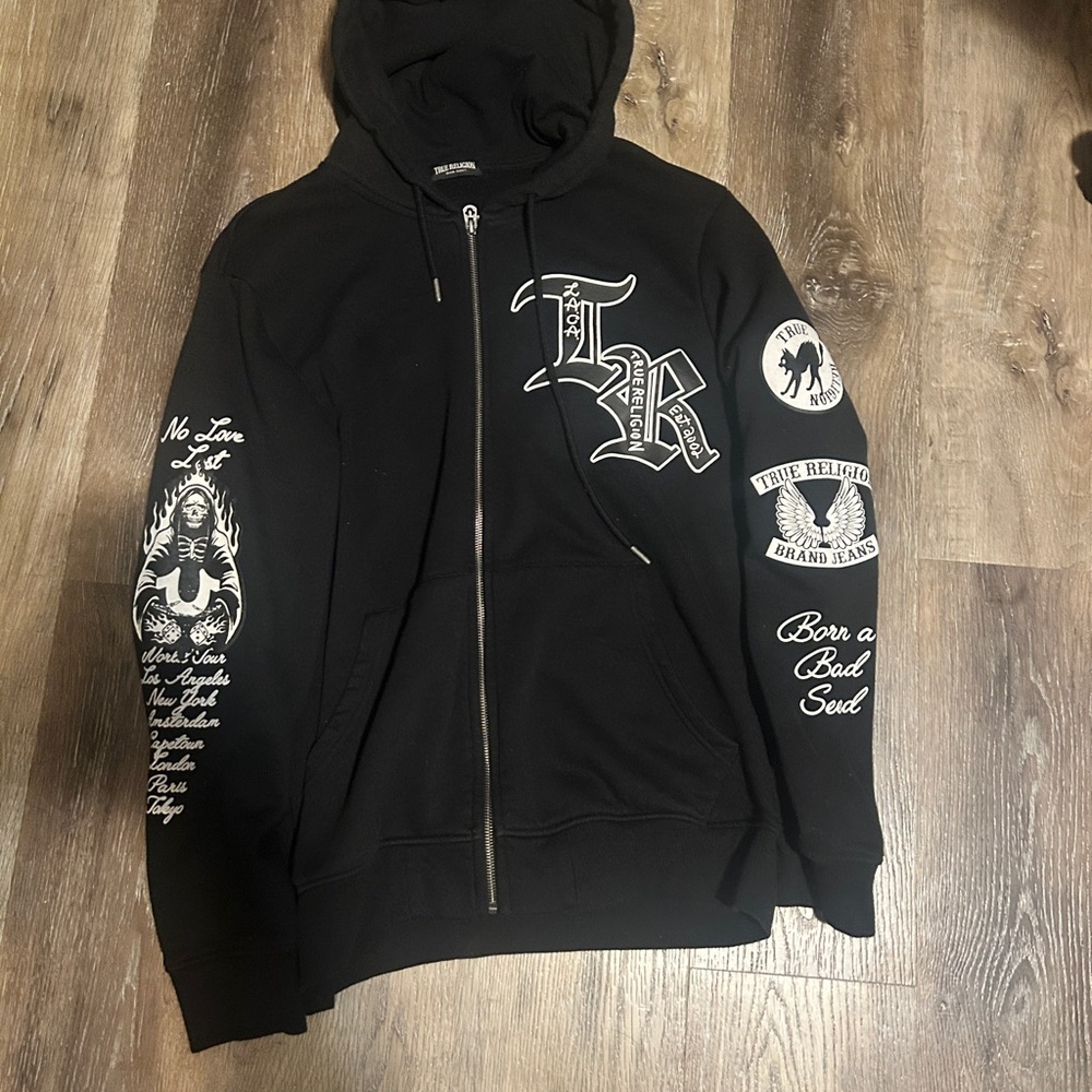 True Religion Black Hoodie with White Graphics